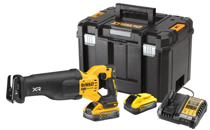 DCS386H2T DEWALT 18V MEČOVÁ PILA, 2 X 5,0 AH BATERIE POWERSTACK, NABÍJEČKA, KUFR T-STAK