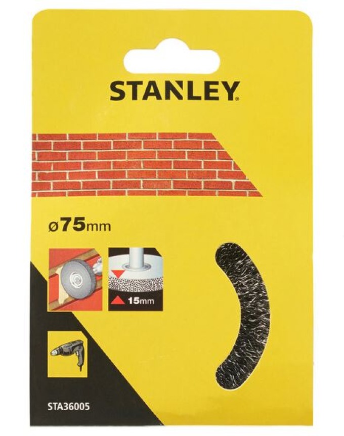 STA36005 STANLEY OKRUŽNÍ OCELOVÝ VLNITÝ KARTÁČ DO VRTAČKY  ⌀ 75MM X 15MM, UPÍNACÍ STOPKA  ⌀ 6MM