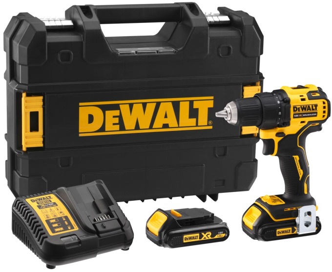 DCD708S2T DEWALT 18V XR BEZUHLÍKOVÁ VRTAČKA, 2X1,5AH, NABÍJEČKA, KUFR T-STAK