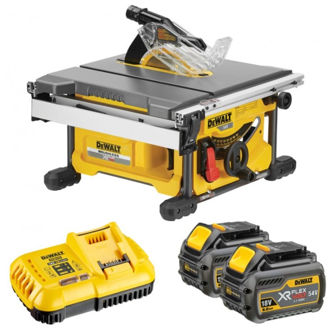 DCS7485T2 DEWALT 54VOLT FLEXVOLT AKU BEZUHLÍKOVÁ STOLNÍ PILA 210mm, 2 X 6,0Ah AKU XR LI-ION 54/18VOLT, NABÍJEČKA