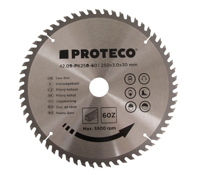 PROTECO 09-PK250-60 kotouč pilový SK 250x3.0x30 60z + redukce 30/20 mm