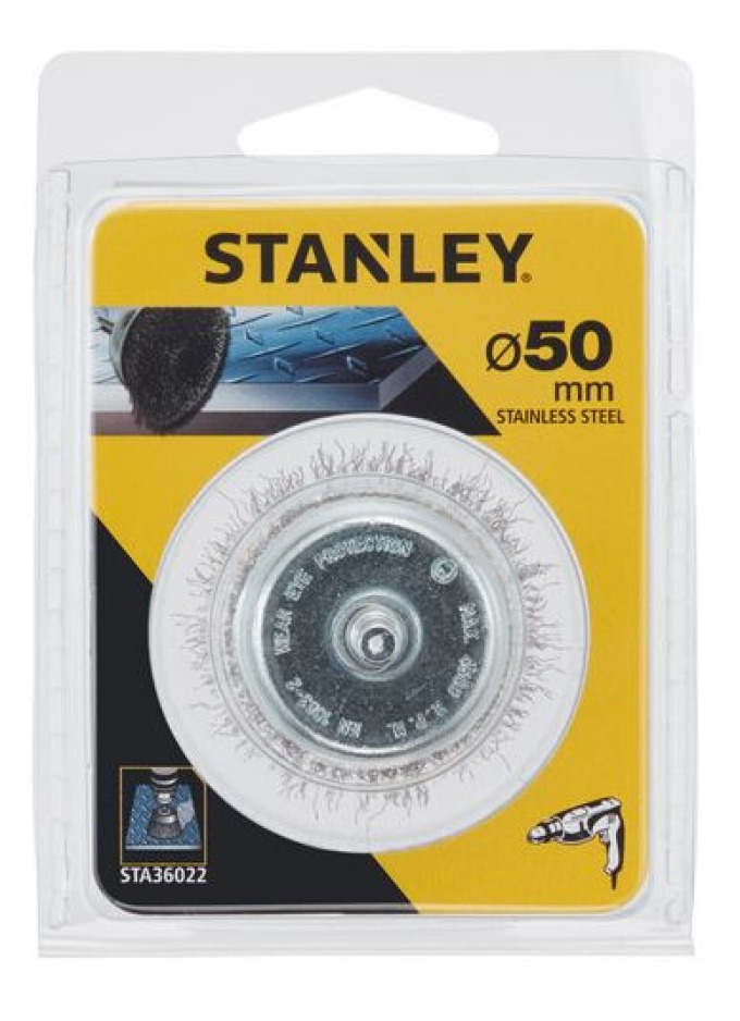 STA36022 STANLEY HRNKOVÝ OCELOVÝ VLNITÝ KARTÁČ ⌀50MM X 55MM NEREZ OCEL DO VRTAČKY, UPÍNACÍ STOPKA ⌀ 6MM