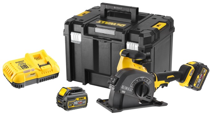 DCG200T2 DEWALT 54 V XR FLEXVOLT AKU 125 MM DRÁŽKOVACÍ FRÉZA, 2 X 6,0 AH BATERIE, NABÍJEČKA, KUFR T-STAK