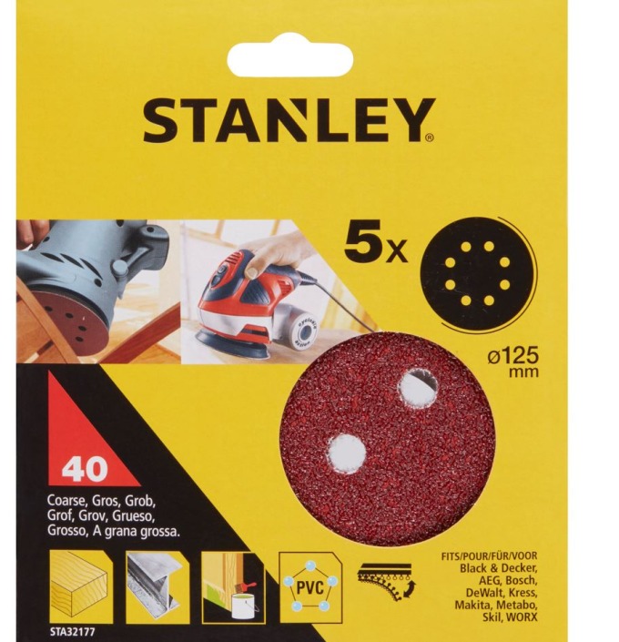 STA32177 STANLEY BRUSNÉ PAPÍRY PRO EXCENTRICKOU BRUSKU 125MM, P40, 5 KS