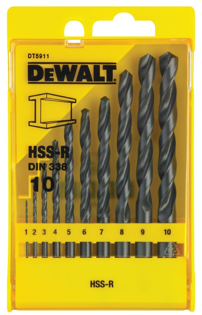 DT5911 DEWALT 10DÍLNÁ SADA VRTÁKŮ DO KOVU HSS-R V PLASTOVÉ KAZETĚ