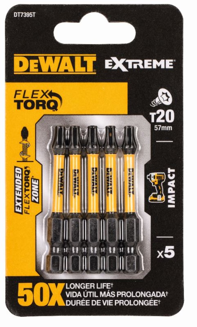 DT7395T DeWALT Sada bitů 5 ks, 57MM, TORX 20, EXTREME Torsion