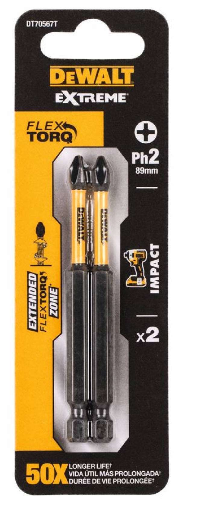 DT70567T DEWALT 2DÍLNÁ SADA BITŮ PH2 X 89MM, TORSION IMPACT