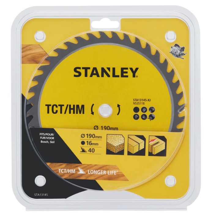 Dewalt STA13145-XJ STANLEY PILOVÝ KOTOUČ TCT/HM 190 X 16 MM, PRO PŘÍČNÉ ŘEZY, 40 ZUBŮ