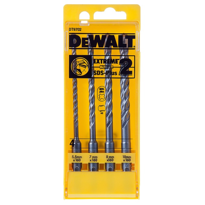 DT9702 DeWALT 4-DÍLNA SADA VRTÁKŮ SDS-PLUS EXTREME Ø 5,5, 7, 8, 10 x 160 MM, V PLASTOVÉ KAZETĚ