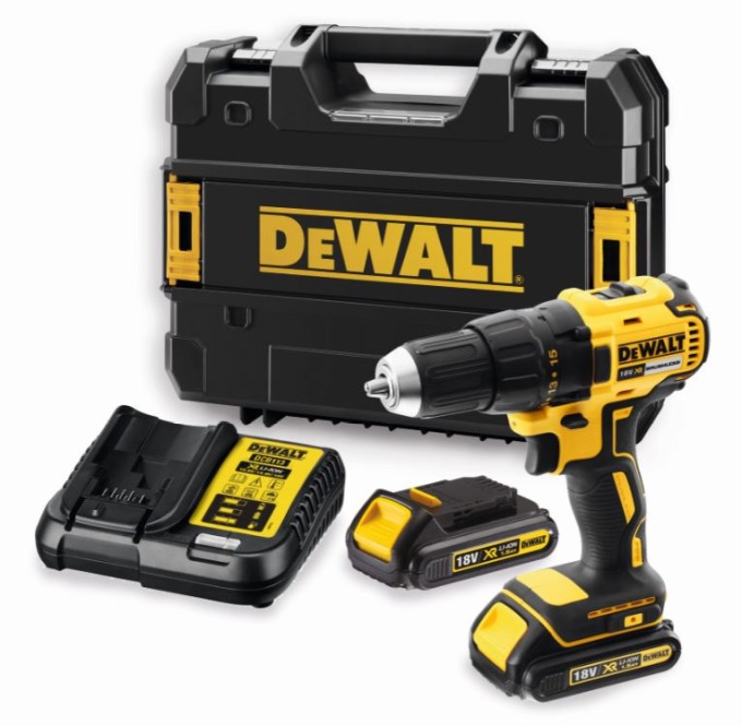 DCD777S2T DEWALT 18VOLT AKU BEZUHLÍKOVÁ VRTAČKA/ŠROUBOVÁK , 2x BATERIE XR LI-ION 1,5 Ah, KUFR T-STAK