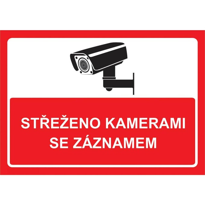 Střeženo kamerami se záznamem - červená A4