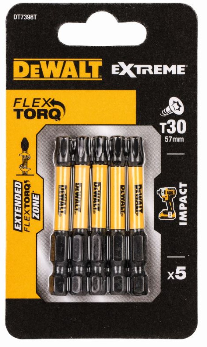 DT7398T DeWALT Sada bitů 5 ks, 57MM, TORX 30, EXTREME Torsion