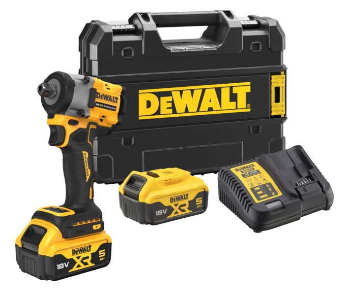 DCF922P2T DEWALT 18V AKU BEZUHLÍKOVÝ RÁZOVÝ UTAHOVÁK 1/2", 2 X 5,0 AH BATERIE XR LI-ION, NABÍJEČKA, KUFR T-STAK