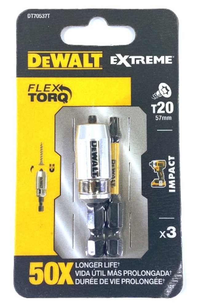 DT70537T DEWALT 2X ŠROUBOVACÍ BIT T20, 57MM + MAGNETICKÝ DRŽÁK TORSION