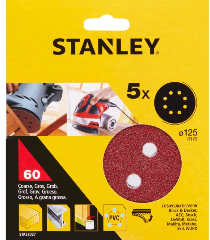 STA32027 STANLEY BRUSNÉ PAPÍRY PRO EXCENTRICKOU BRUSKU 125MM, P60, 5 KS