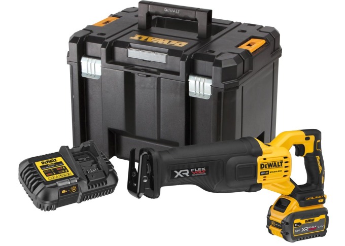 DCS386T1 DEWALT 18V FLEXVOLT ADVANTAGE MEČOVÁ PILA, 1 X 6,0 AH BATERIE, NABÍJEČKA, KUFR T-STAK