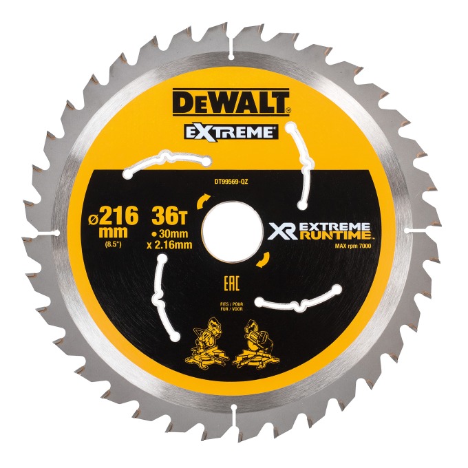 DT99569 DEWALT FLEXVOLT PILOVÝ KOTOUČ 216x30mm 36ZUBŮ ATB +7° PRO AKU POKOSOVÉ PILY