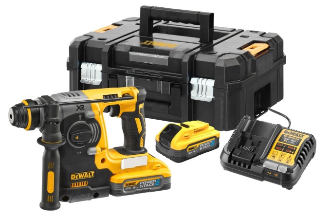 DCH273H2T DEWALT 18 V AKU BEZUHLÍKOVÉ, KOMBINOVANÉ KLADIVO SDS PLUS, 2 X POWERSTACK 5,0 AH BATERIE, NABÍJEČKA, KUFR T-STAK