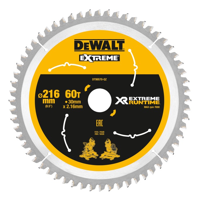 DT99570 DEWALT FLEXVOLT PILOVÝ KOTOUČ 216x30mm, 60 ZUBŮ ATB +7° PRO AKU POKOSOVÉ PILY