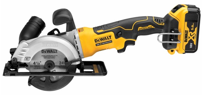 DCS571P2 DEWALT 18V AKU BEZUHLÍKOVÁ KOTOUČOVÁ PILA 115 MM, 2 X BATERIE 5,0 AH, NABÍJEČKA, KUFR T-STAK