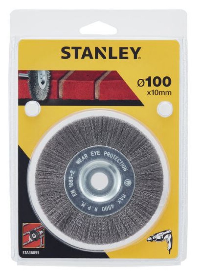 STA36095 STANLEY OKRUŽNÍ OCELOVÝ VLNITÝ KARTÁČ DO VRTAČKY  ⌀ 100MM X 10MM, UPÍNACÍ STOPKA  ⌀ 6MM