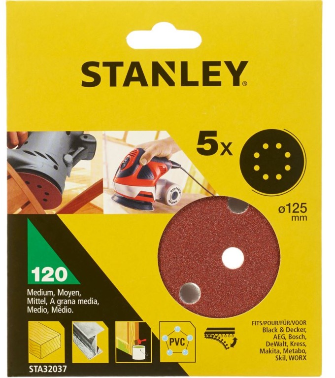 STA32037 STANLEY BRUSNÉ PAPÍRY PRO EXCENTRICKOU BRUSKU 125MM, P120, 5 KS