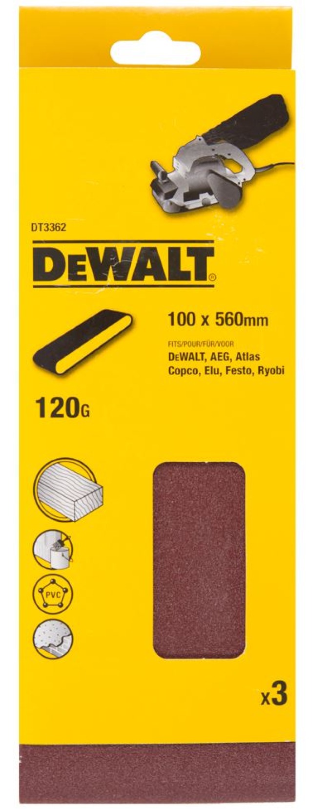 DT3362 DEWALT Brusné pásy, 100 × 560 mm, K120 - 3 ks