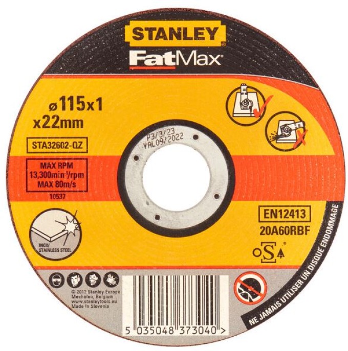 STA32602 STANLEY FATMAX ŘEZNÝ KOTOUČ ⌀115 X 22,2MM X 1,0MM NA NEREZ OCEL