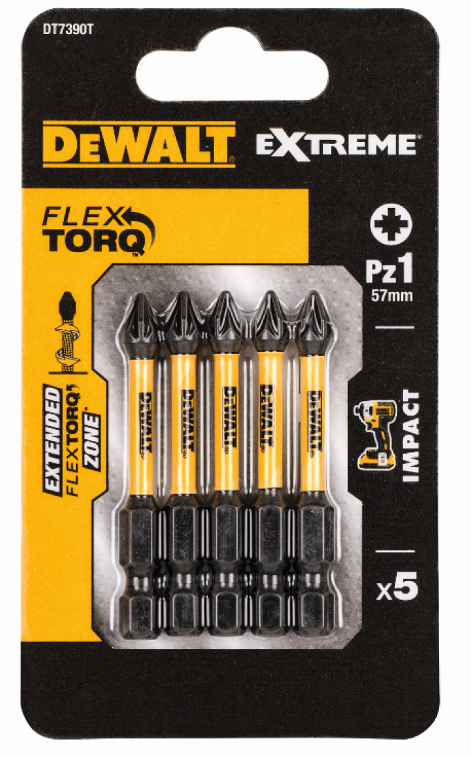 DT7390T DEWALT BITY PZ1 x 5 KS 57MM IMPACT TORSION EXTREME PRO RÁZOVÉ UTAHOVÁKY