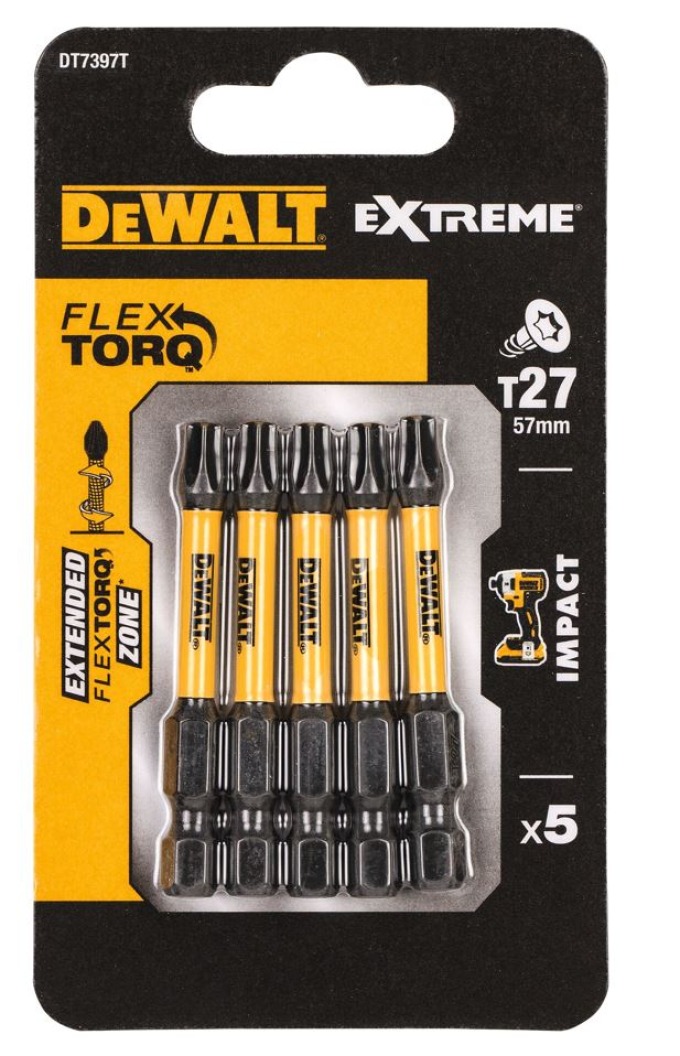 DT7397T DEWALT SADA BITŮ 5 KS, 50MM, TORX 27, EXTREME TORSION